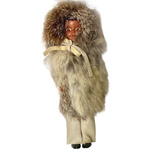 Vintage Alaskan Inuit Eskimo Doll Real Fur Parka Blinking Eyes 8"‎ Handmade